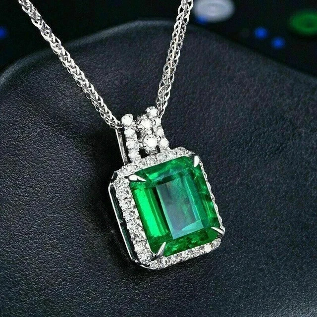 Natural Emerald 3.00Ct Emerald Cut Women’s Beauty Pendant 14K White Gold Plated