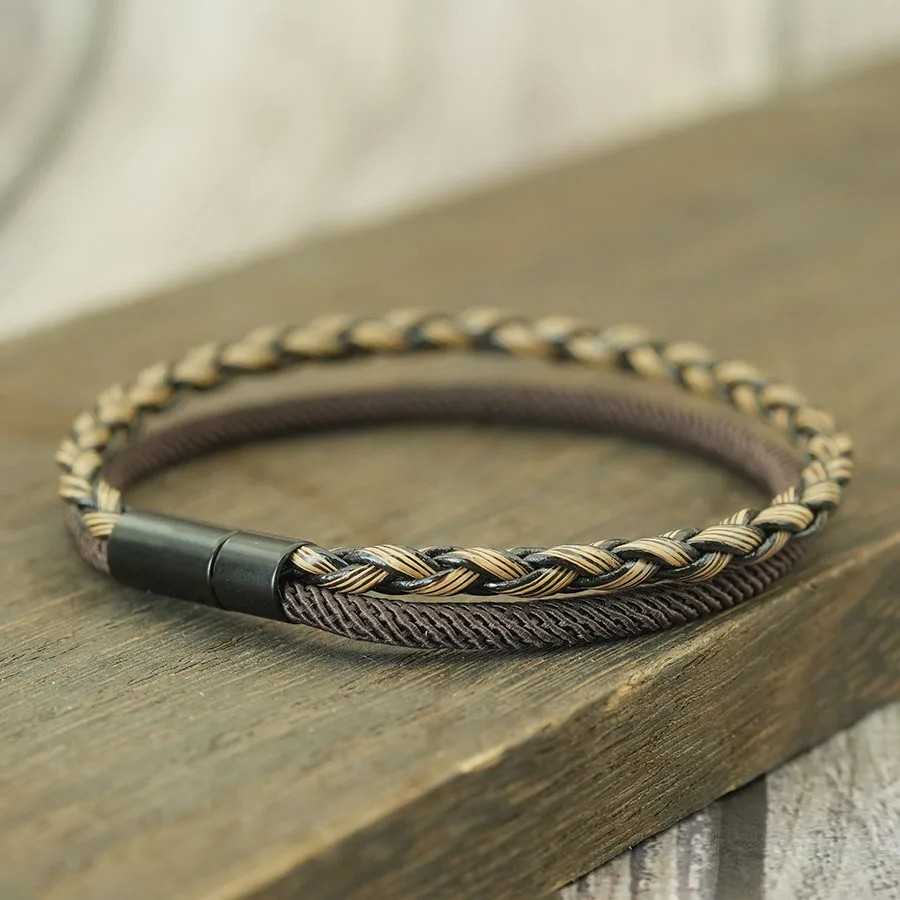 Premium Handmade Braided Man Bracelet Detachable Bilayer Leather Milan String