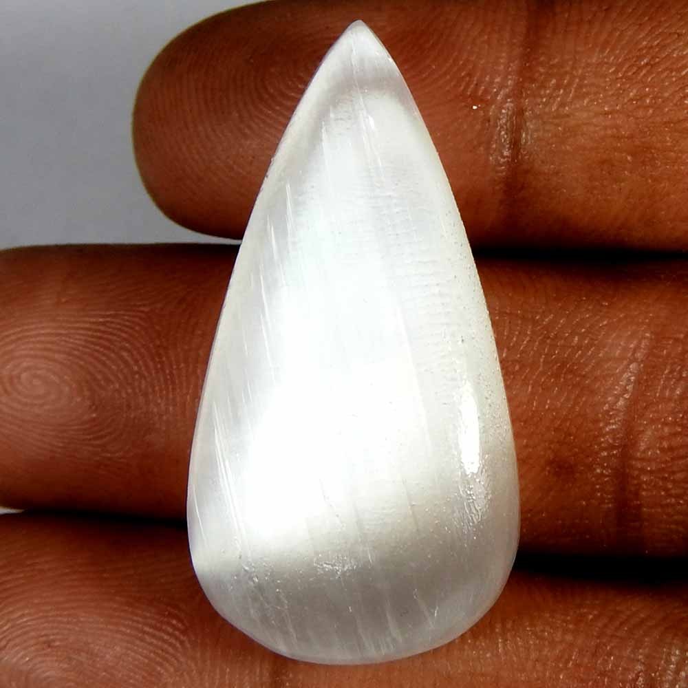 33.55Cts100%Natural White Selenite Pear Cabochon(34x17x8)Loose Gemstone