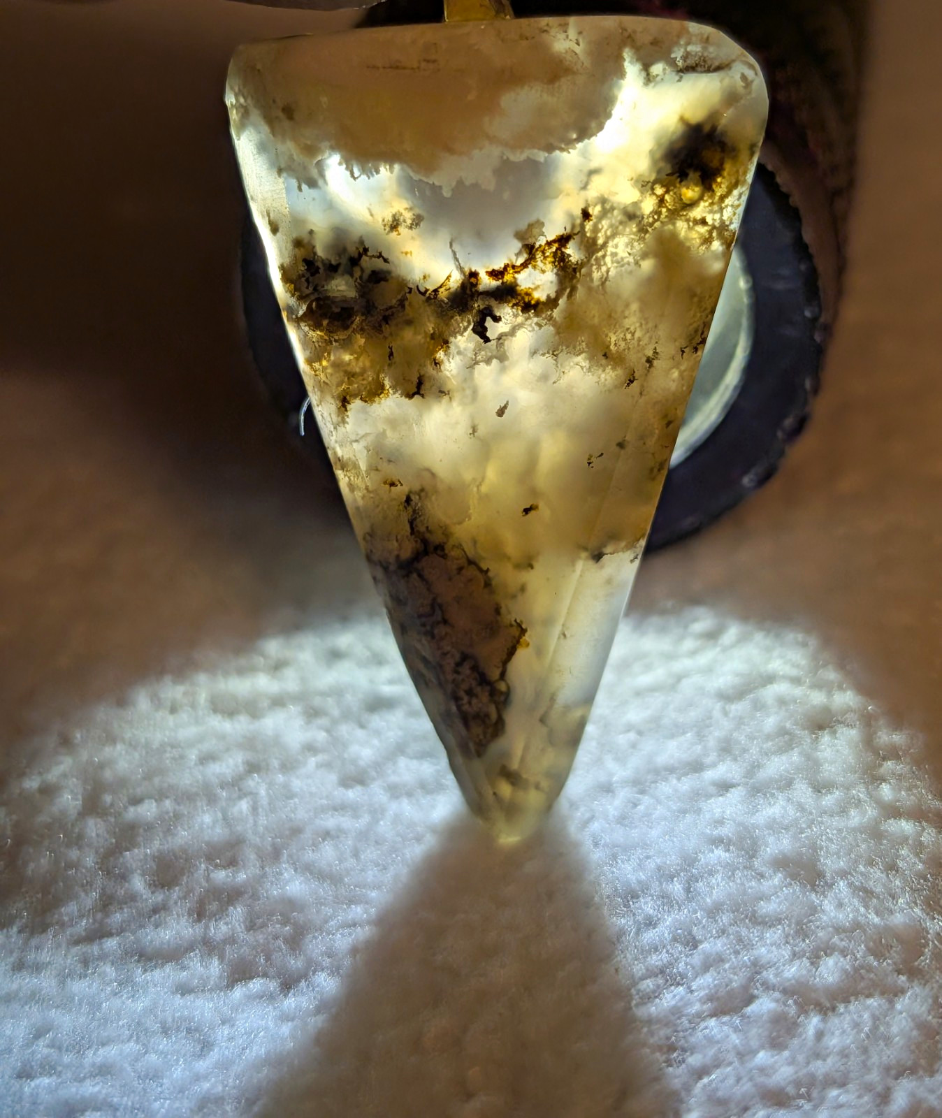 White & Brown Agate Trillion Stone Charm Pendant Metal Bail Setting