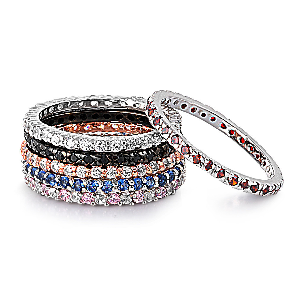 .925 Sterling Silver Stackable Clear Cubic Zirconia Eternity Promise Ring NEW