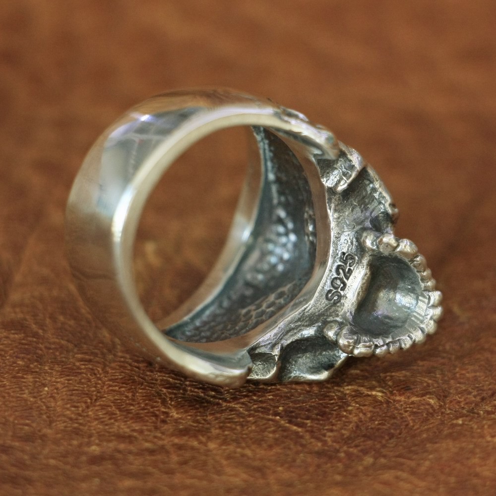925 Sterling Silver Details Skull Ring Biker Punk Jewelry TA135A US Size 7~14 EZ