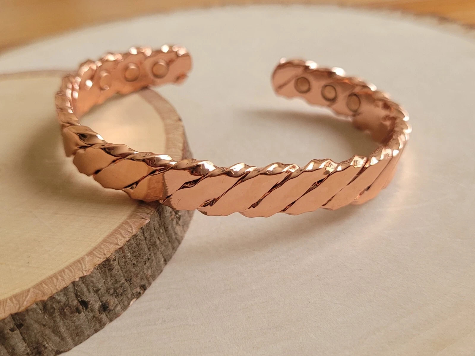 99.99% Solid Pure Copper Magnetic Twist Bracelet Adjustable Open Cuff Unisex