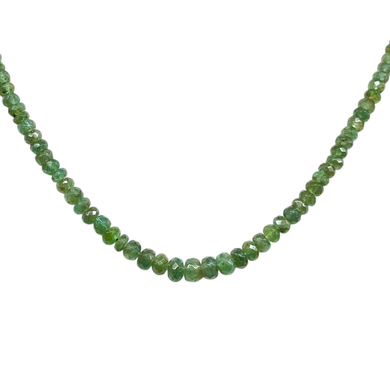 Natural Zambian Emerald Necklace Strand Untreated Faceted Beads 925 Clasp 18 In