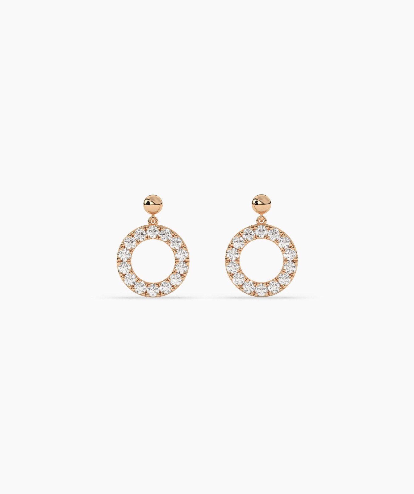 14K Gold Round Cut Lab Grown Diamond Open Circle Drop Earrings With Bead Stud