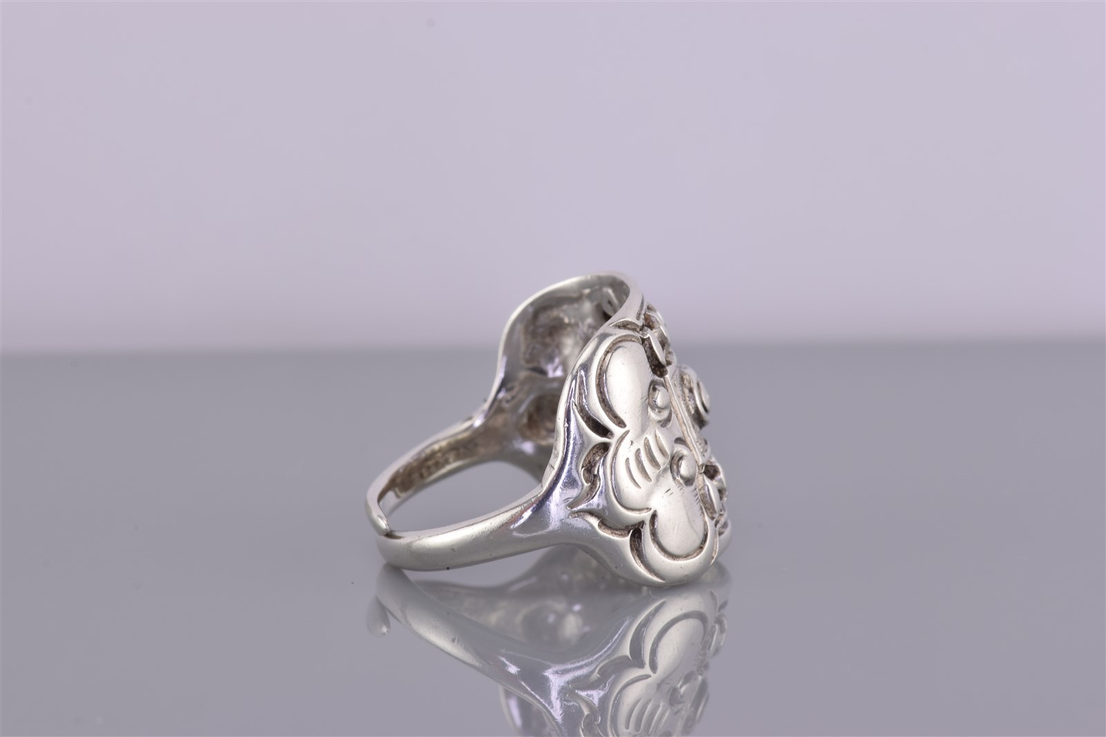 Sterling Silver Ornately Detailed Shield Split Band Ring 925 Adj Sz: 8
