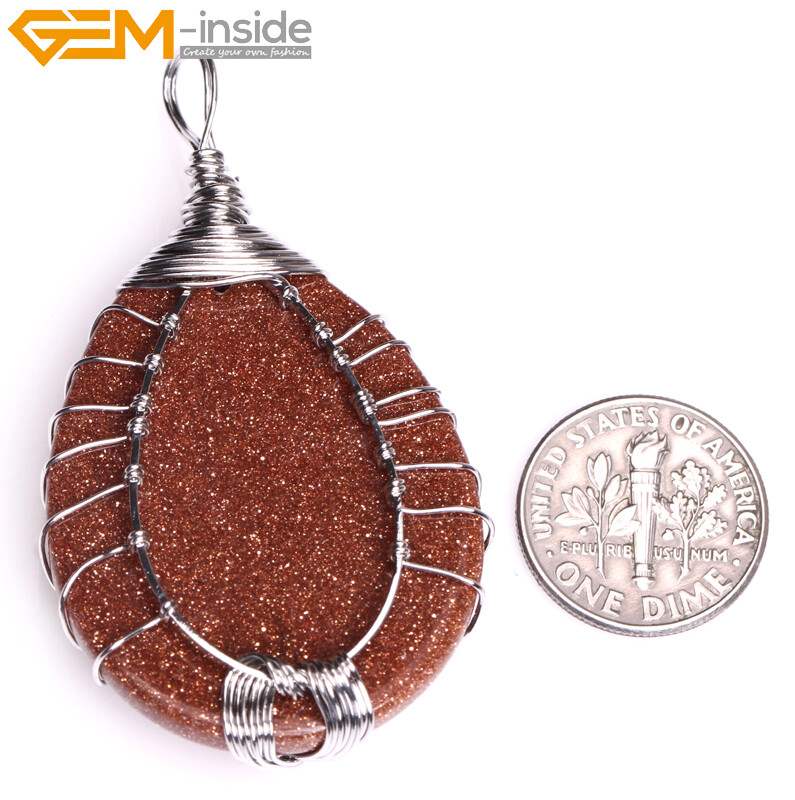 Natural Tree Life Sandstone Aventurine Jewelry TearDrop Pendant Necklace Reiki