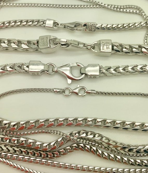 Solid 925 Sterling Sliver Rhodium Plated Square Box Franco Chain