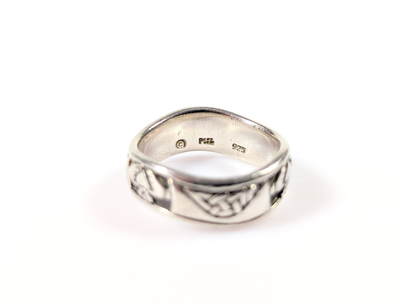 Vtg Peter Stone PSCL 925 Sterling Silver CLADDAGH Celtic Wavy Band Ring 7.5