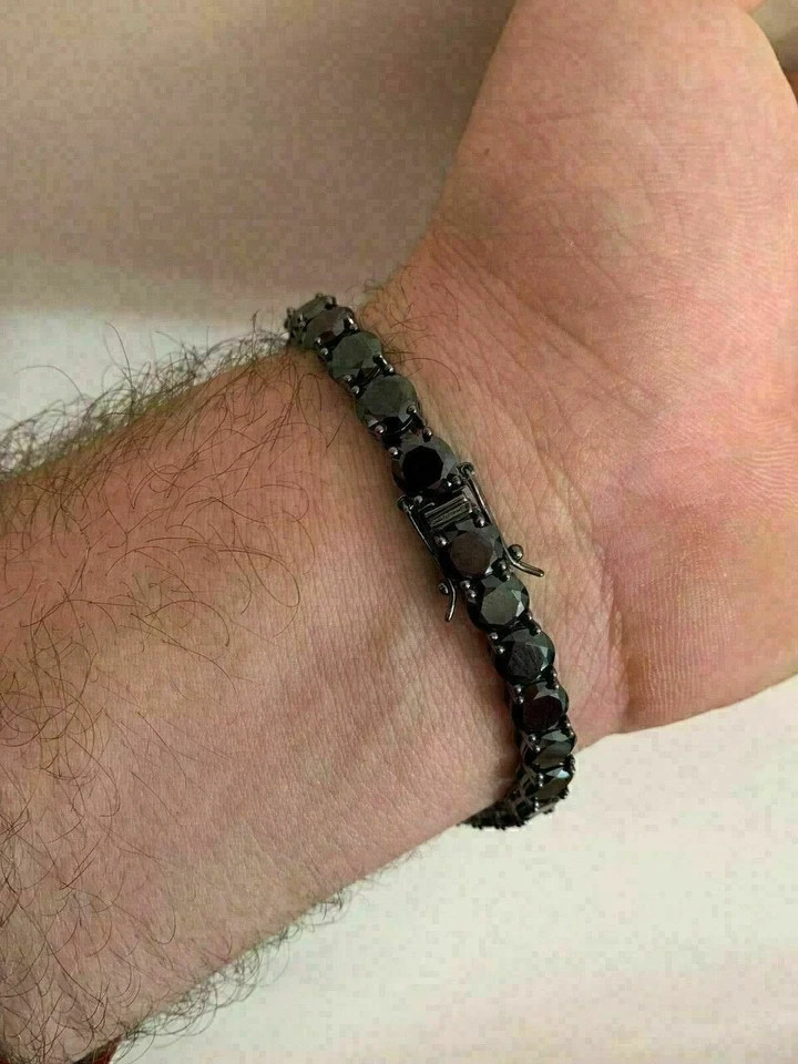 Mens Tennis Bracelet 6mm Lab-Created Black Diamond 14K Black Gold Plated