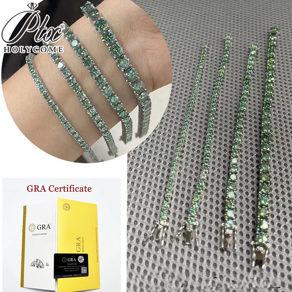 3mm-6.5mm Moissanite Tennis Bracelet S925 Silver Green Moissanite Bracelet Chain