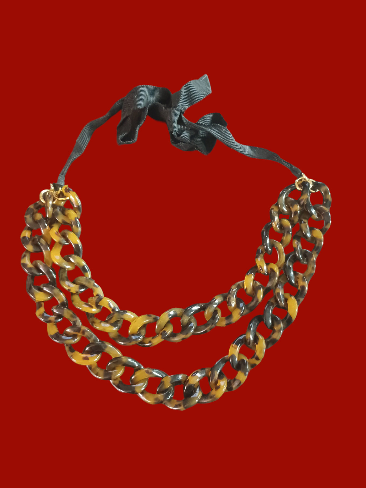 J.crew Double Layered Acrylic Tortoise Shell Pattern Tie On Necklace 42″