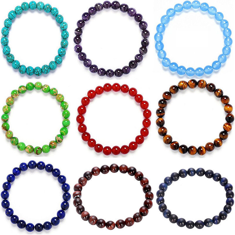 New Men Women 8mm Lava Rock Chakra Beads Elastic Natural Stone Agate Bracelets