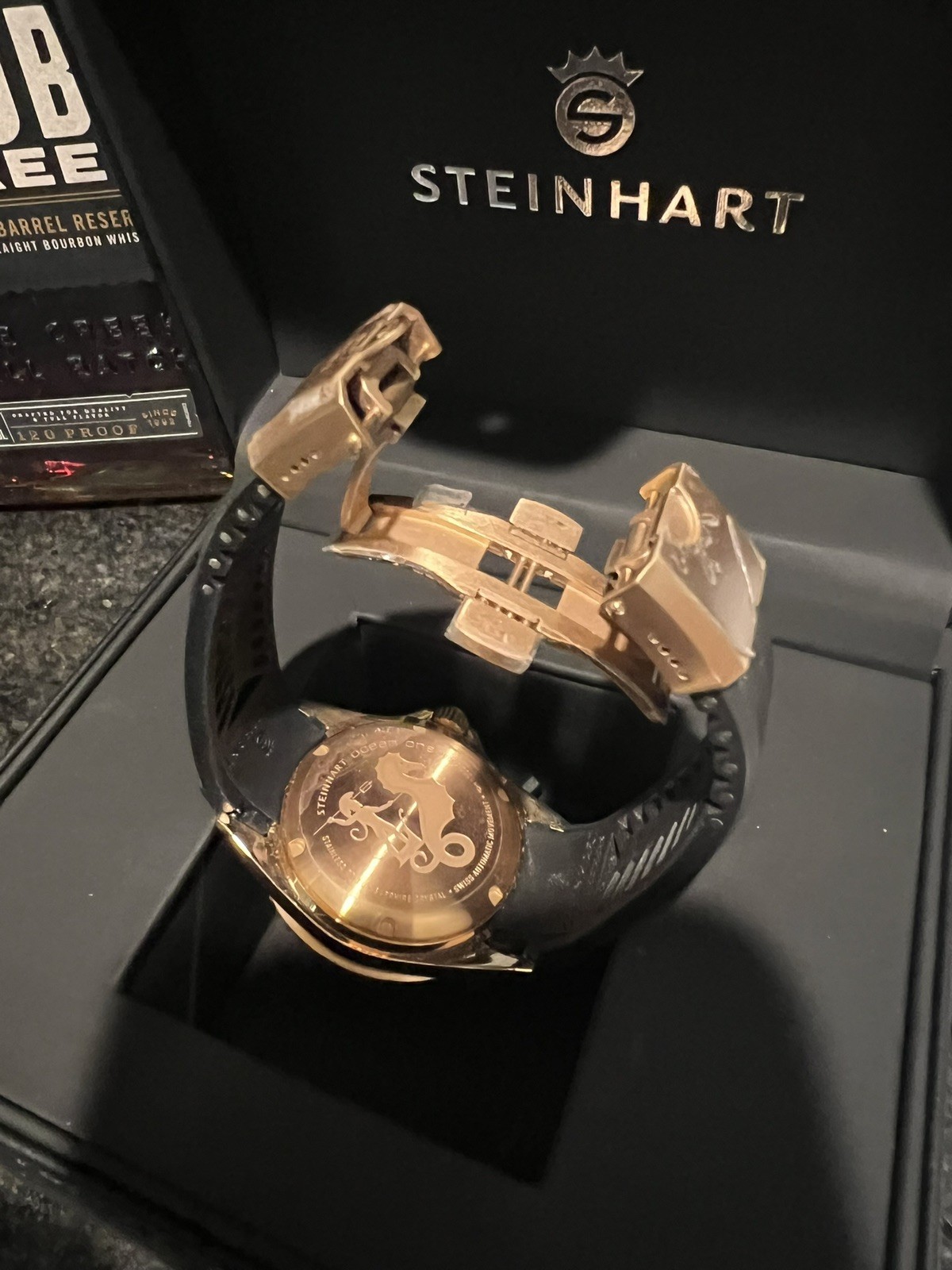 Steinhart Ocean One PINK GOLD 42mm Black Silicone Auto Swiss Dive Watch 103-0893