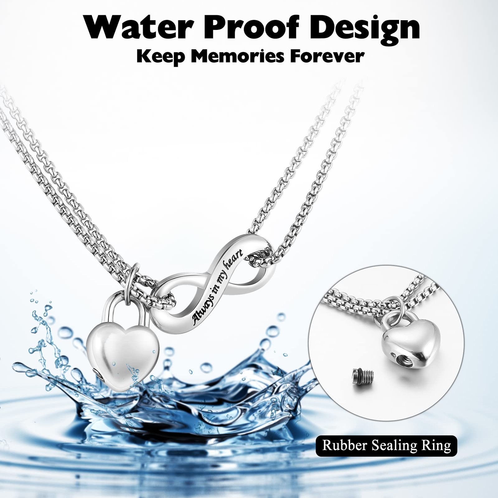 Infinity Urn Necklace for Human Ashes Always in My Heart Cremation Necklace S…