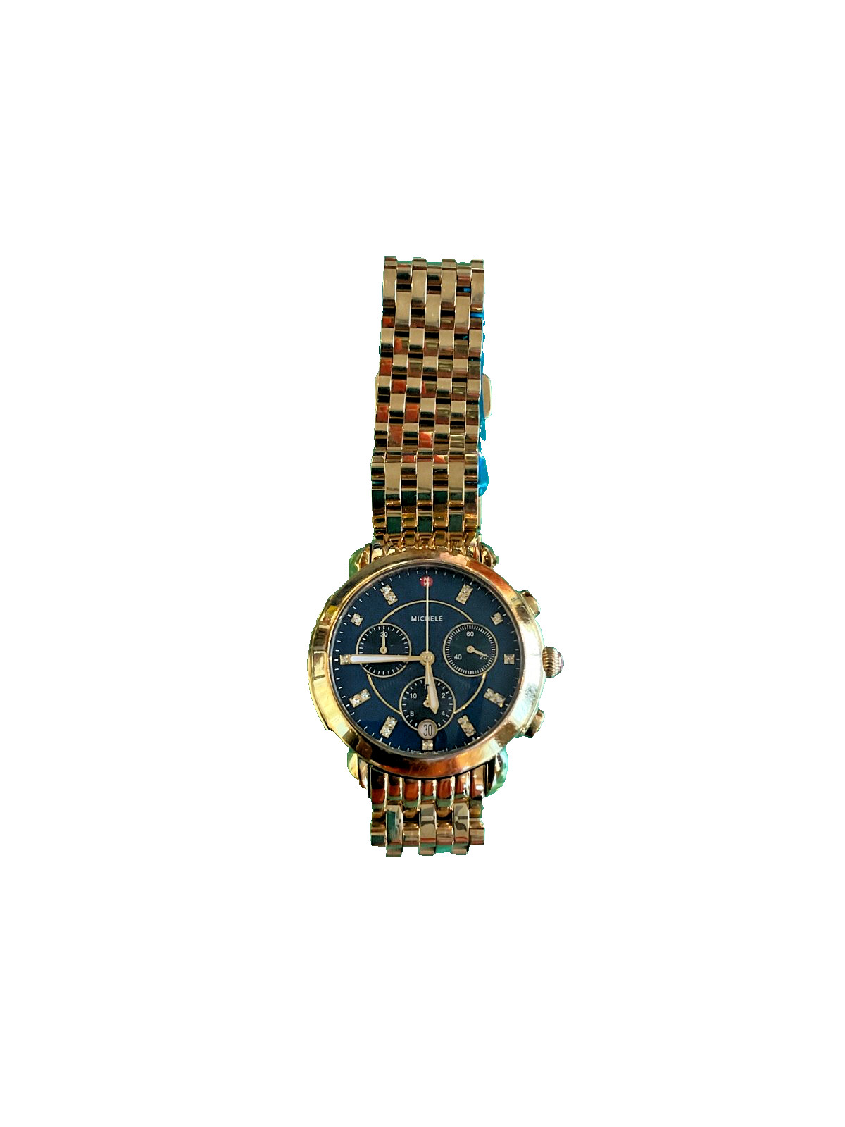 Michele Sidney 18k Gold Plated Blue Diamond Dial Chrono Watch MW30A00A9135
