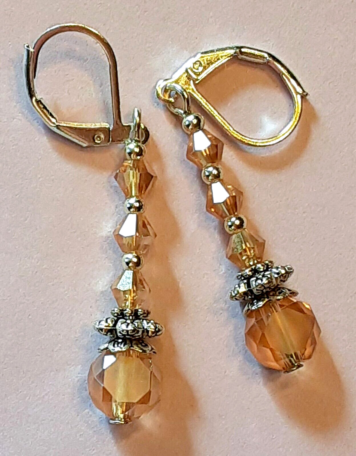 HONEY YELLOW & FROSTED crystal earring SP LEVERBACK handcrafted