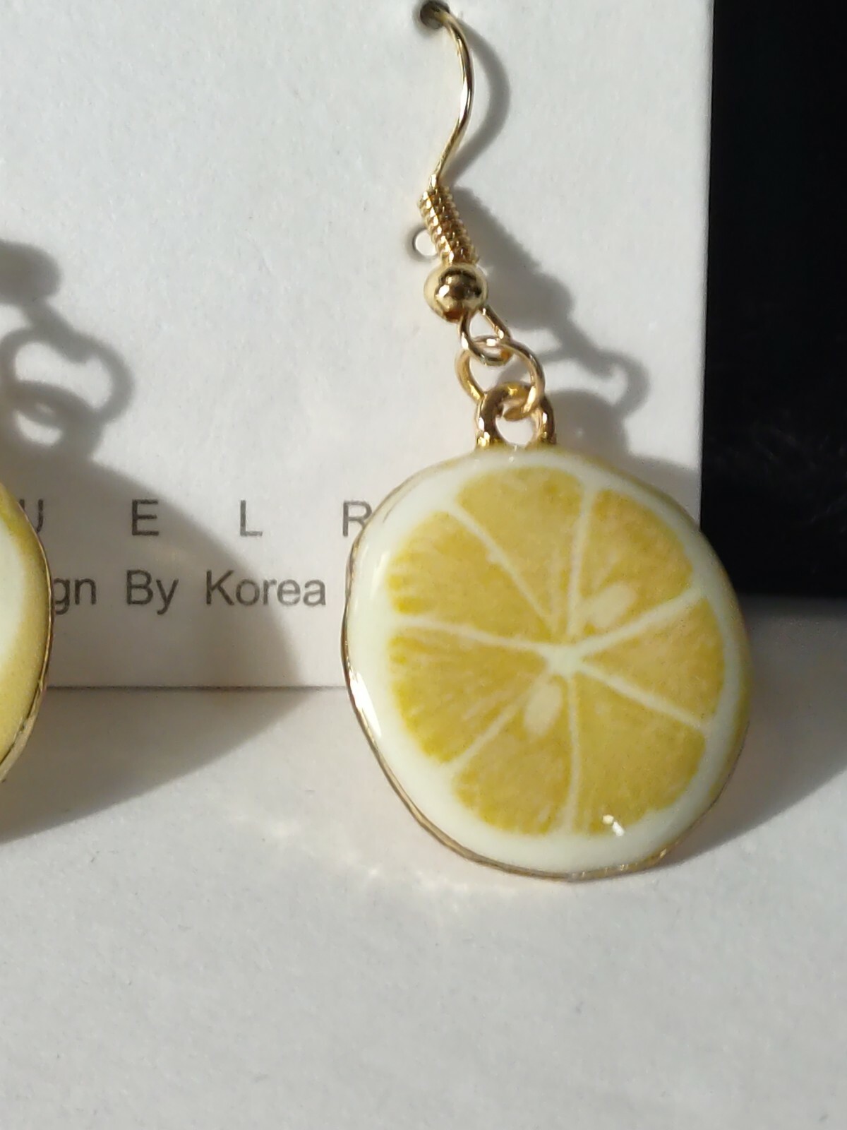 Lemon Slice Gold Tone Drop Earrings Designed By Korea