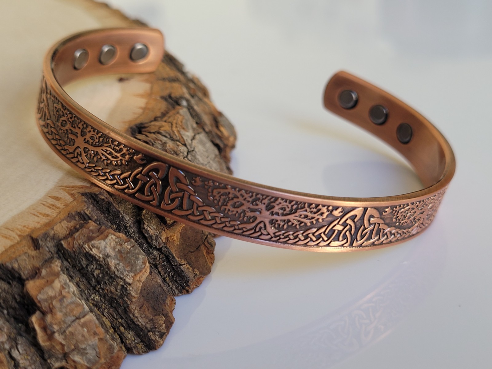 Pure Copper Magnetic 9mm Bracelet Solid Copper 6 Magnets Cuff Tree of Life