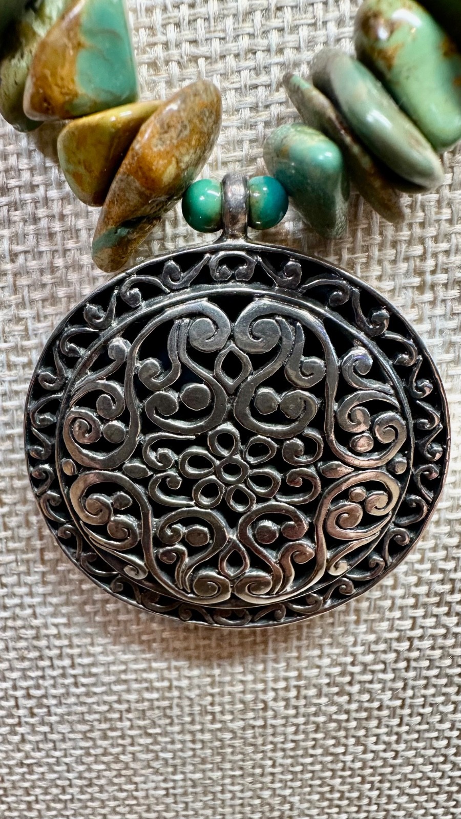 VTG Bali Indonesia 925 Sterling Silver Turquoise Chip Statement Necklace 114g