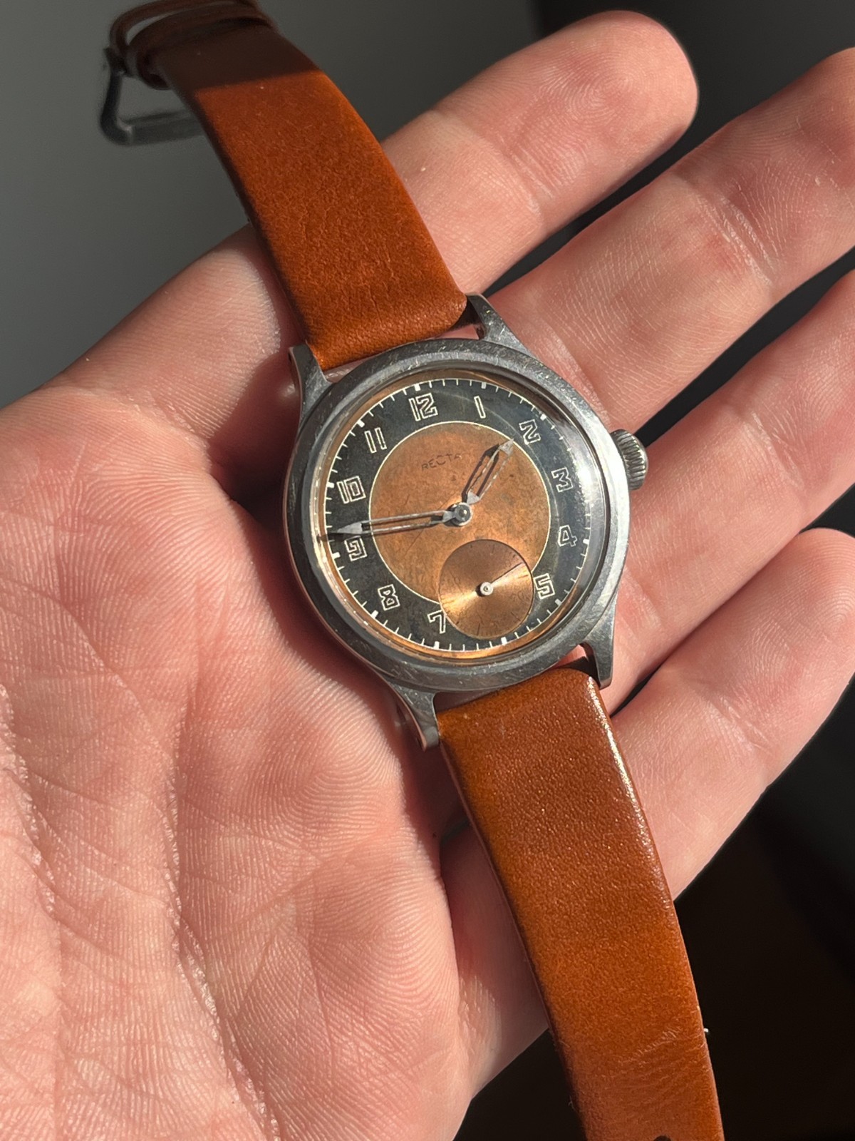 Vintage 1940s Recta Type 1224 Swiss Military Watch Tropical Bullseye Dial 32mm