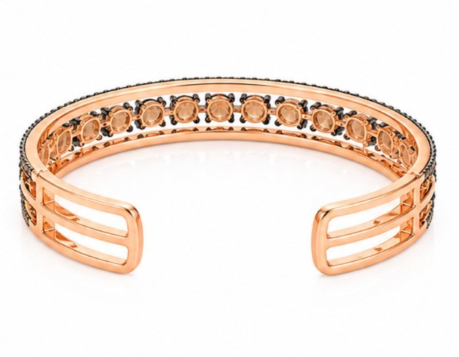 925 Sterling Silver Champagne Moissanite Cuff Bracelet Rose Gold Black Rhodium