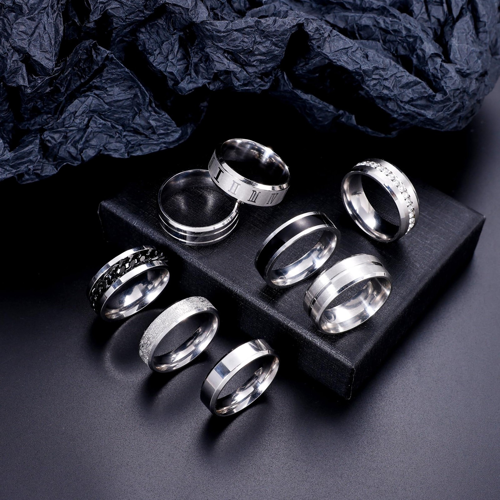 16PCS Silver Rings for Men Stianless Steel Band Rings for Men Simple Engageme…