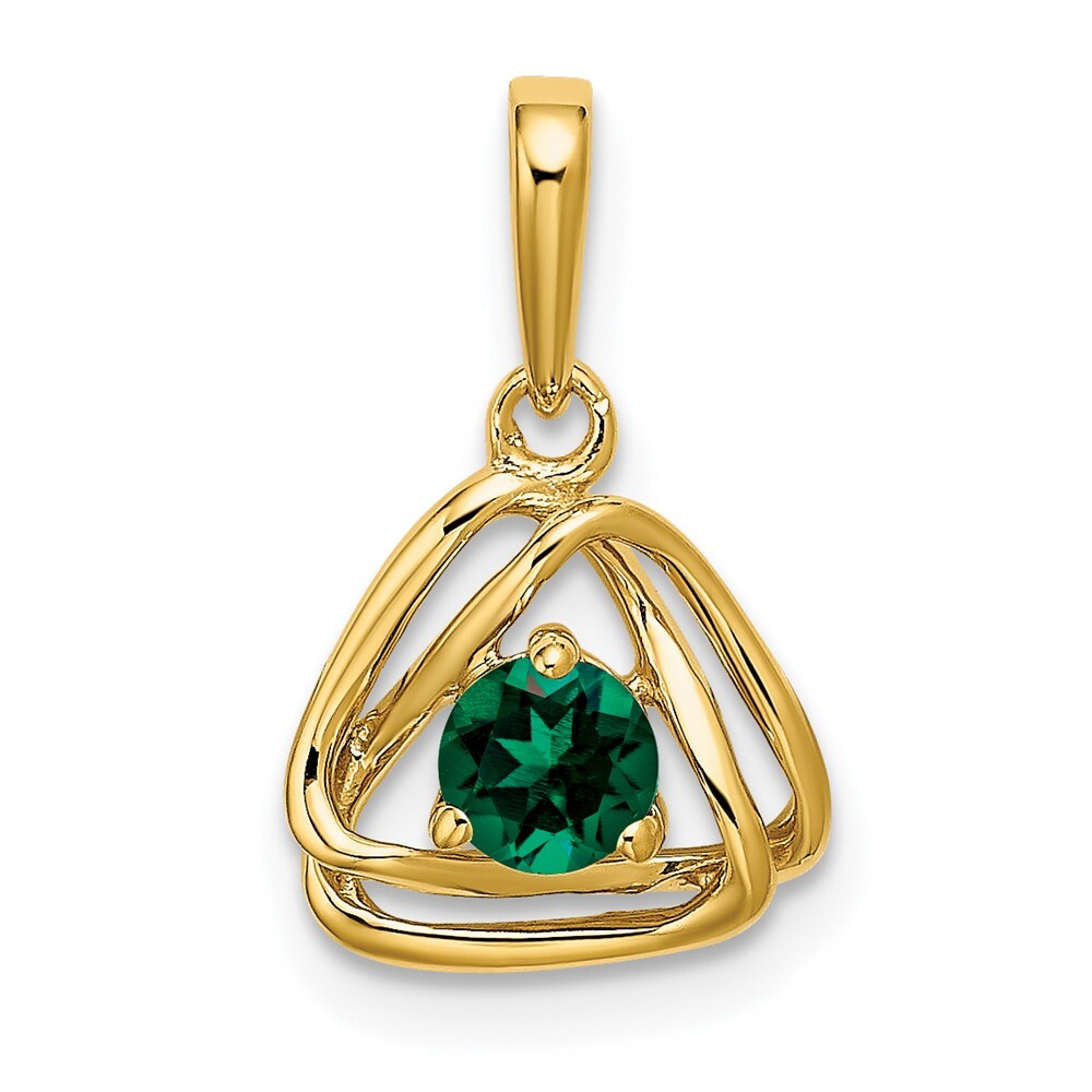 14K Yellow Gold 0.27 Ct Lab-Created Emerald Triangle Pendant for Women 0.9g