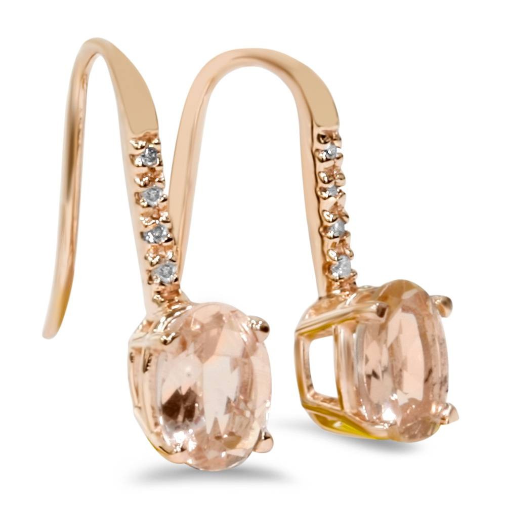 1 1/5Ct Morganite & Diamond Drop Earrings 14K Rose Gold 3/4″ Tall