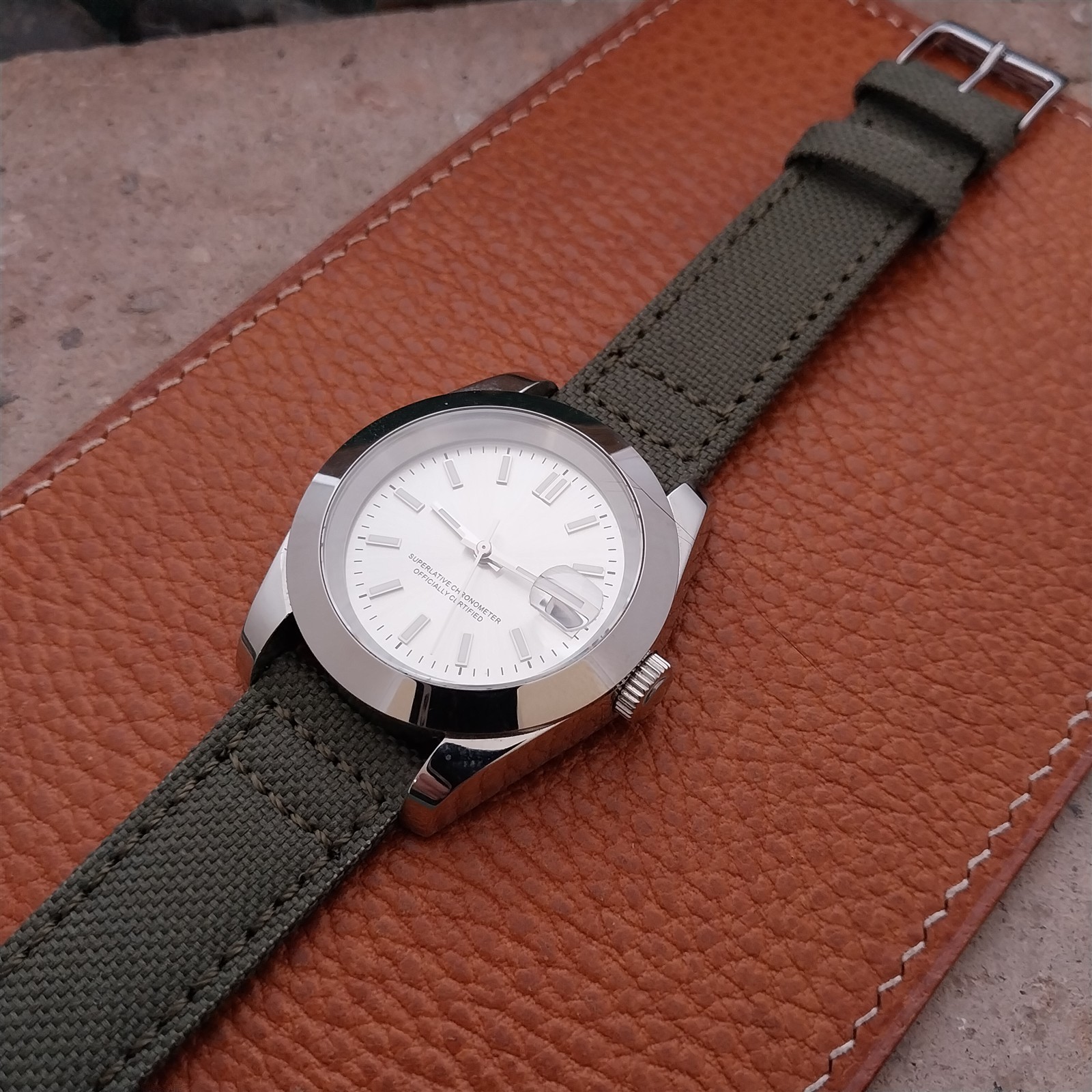 20mm Eulit Canvas Vintage Style Olive OD Green 20/18 Watch Strap