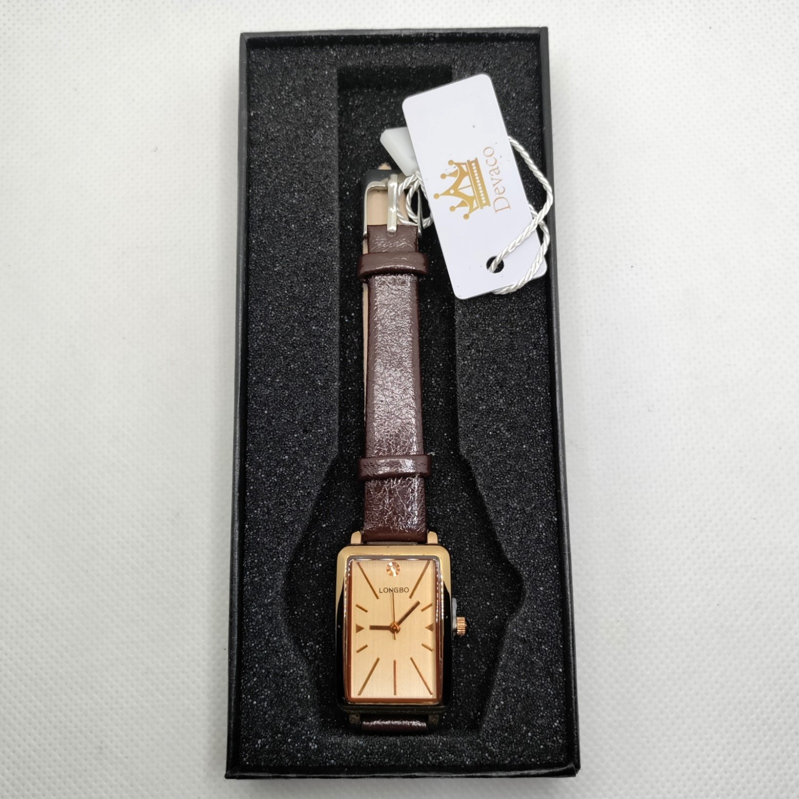 Devaco Longbo Retro Rectangle Women’s Wristwatch Quartz Elegant Leather Band