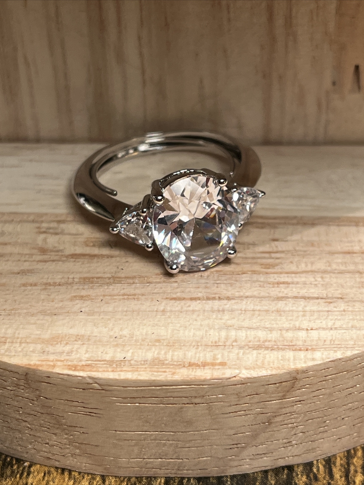 NVC Nataliya V Collister Ring CZ Engagement Silver Tone Size 8 Large Oval