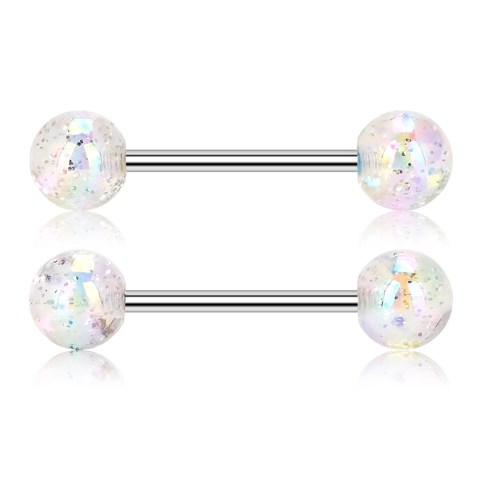 2pcs Colorful Ball Tongue Rings 316L Stainless Steel Barbell Nipple Ring 14G Bar