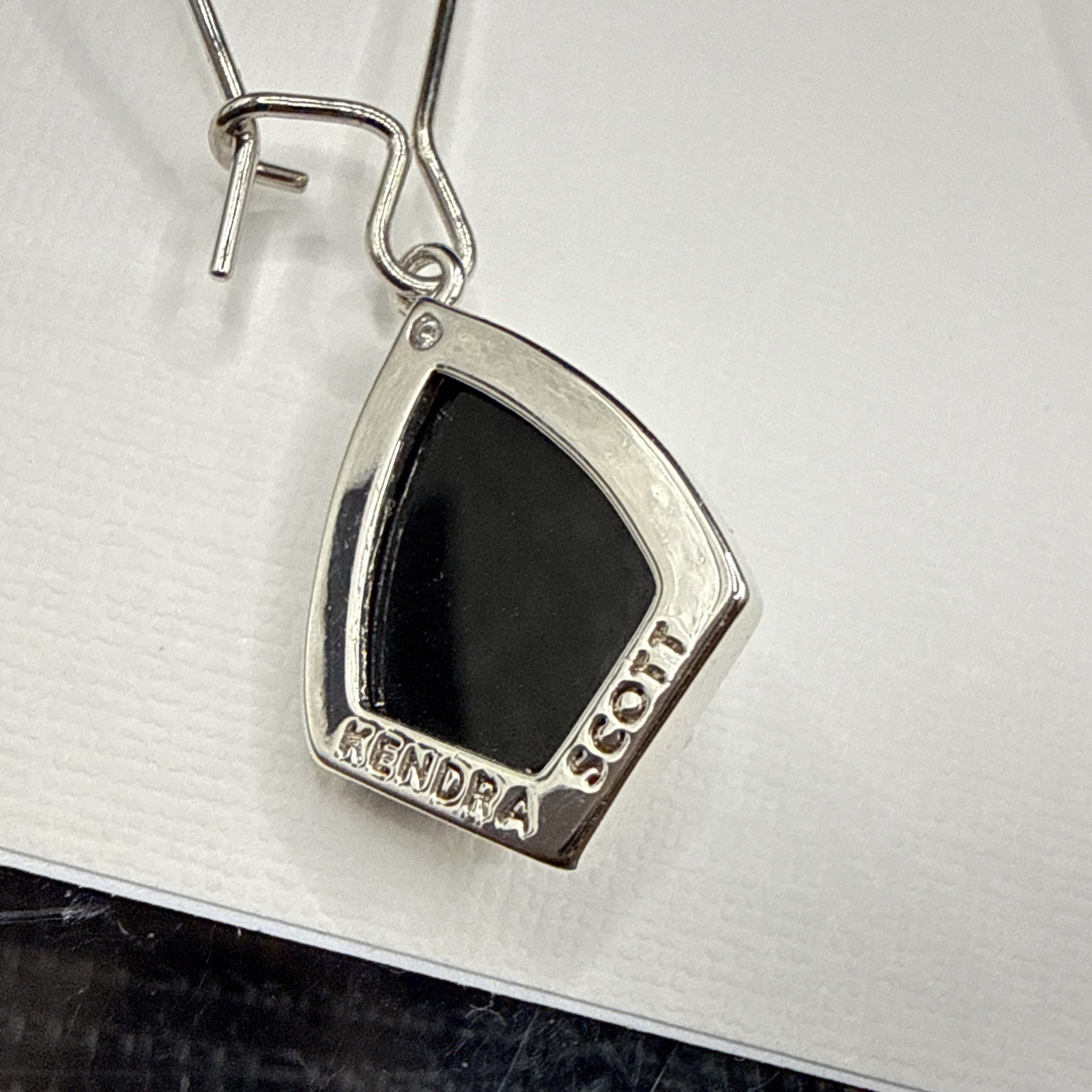 Kendra Scott Carinne Black Glass Rhodium Plated Dangle Drop Earrings Silver Tone