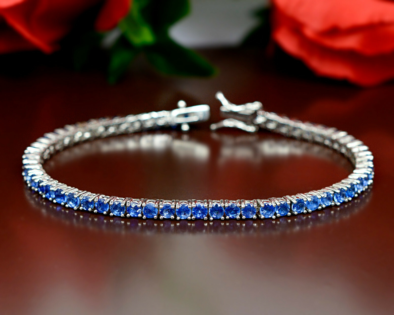 3MM Round Natural Himalayan Kyanite Gemstone 925 Sterling Silver Tennis Bracelet