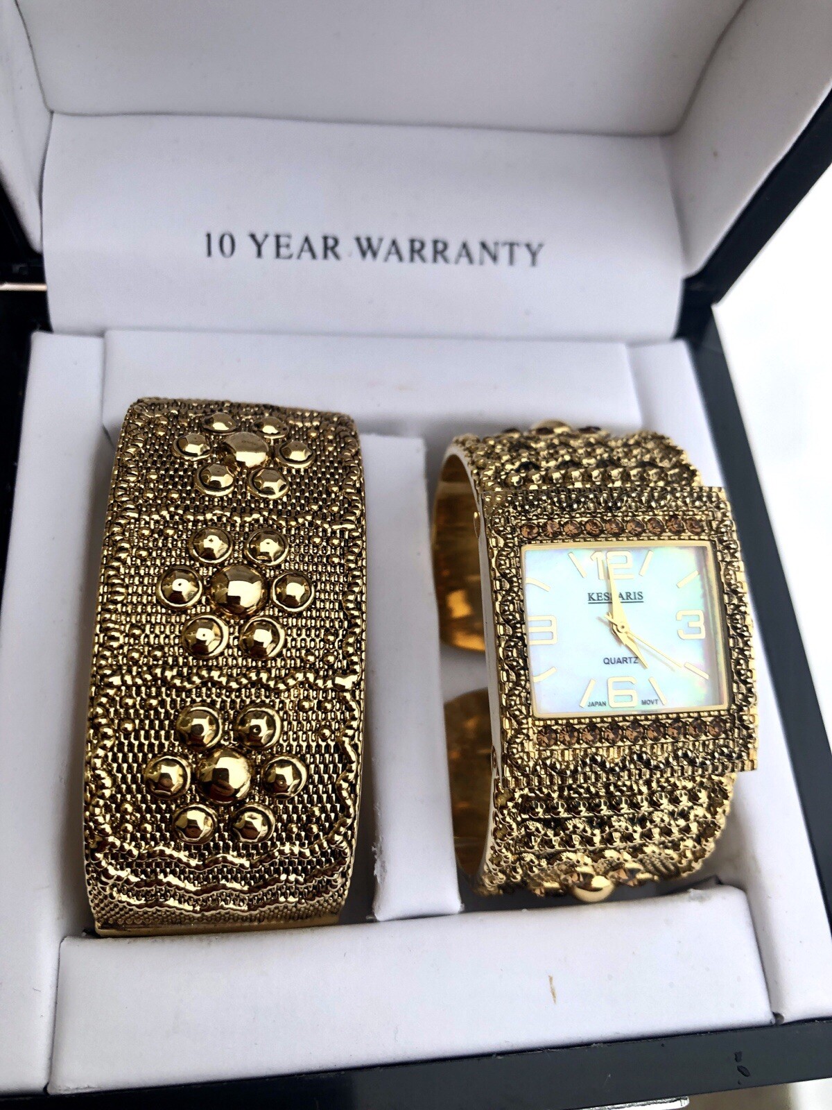 Kessaris Sparkling Crystal Rhinestones Gold Ladies Watch & Bracelet New In Box