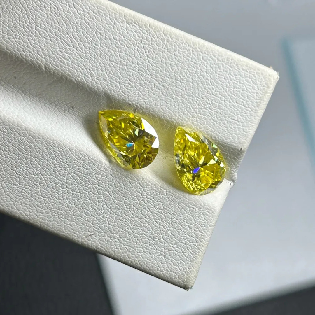 2 Pec Yellow Moissanite Pear Cut 9x7mm Pair VVS1 Loose Gemstone
