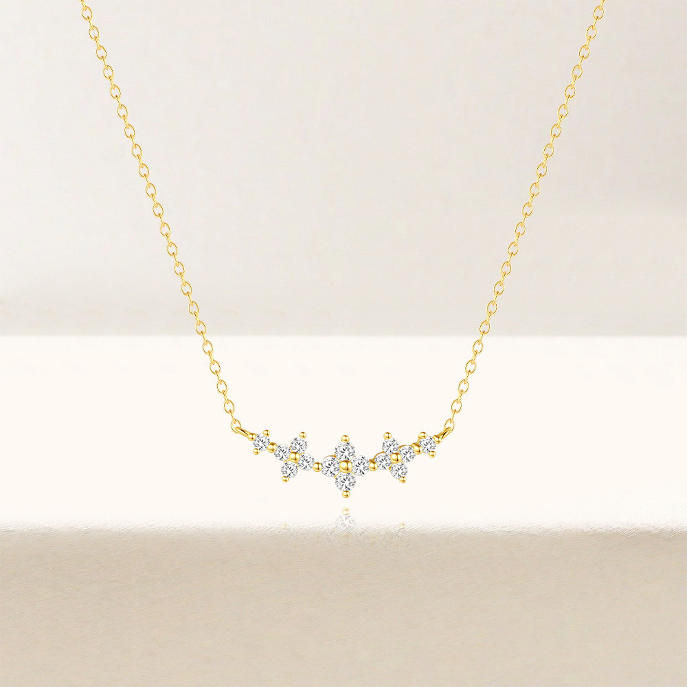 Gold Plated 925 Sterling Silver CZ Floral Bar Necklace for Women
