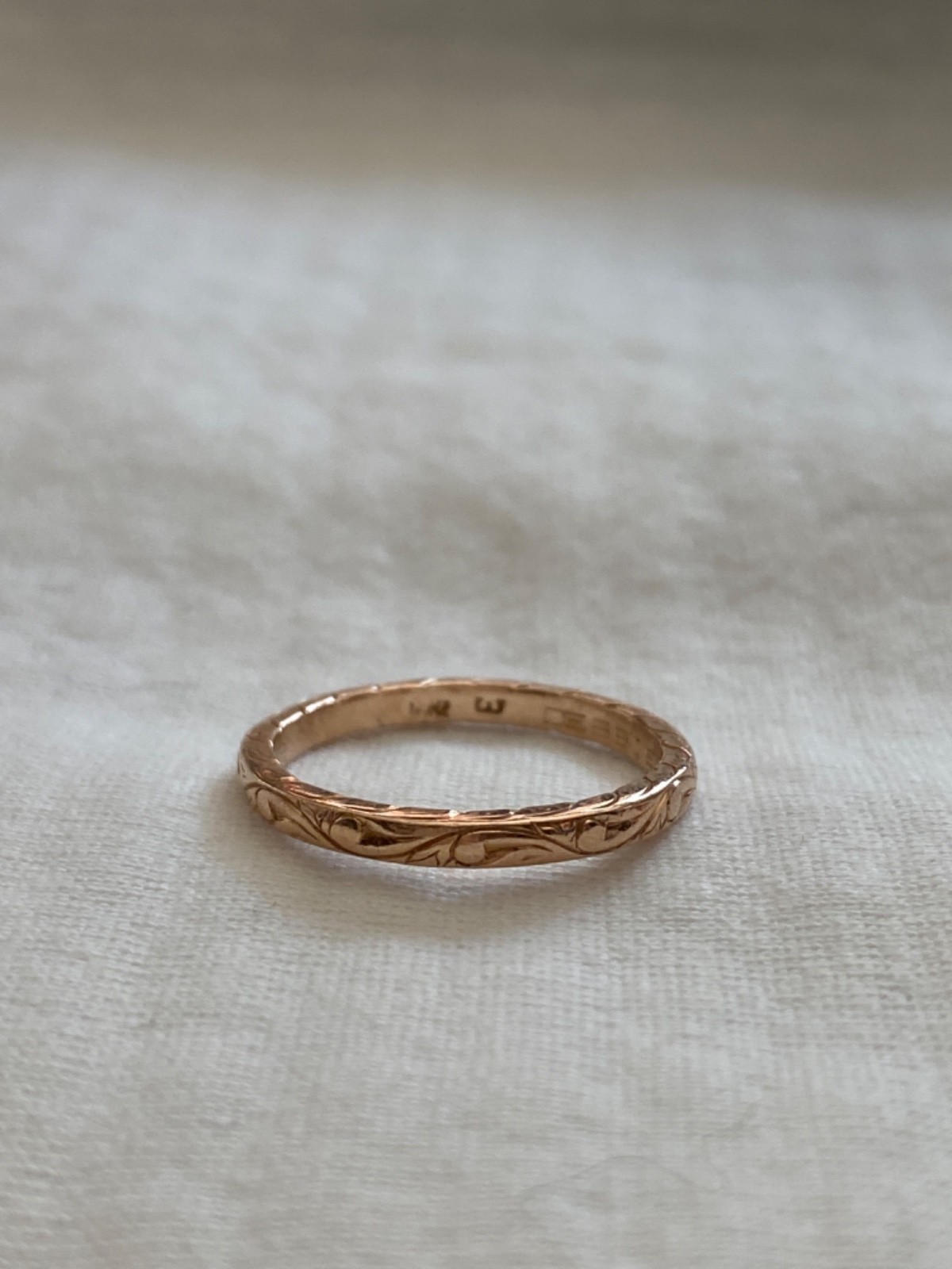 14k rose gold ladies wedding band scroll carved whitehouse brothers size 7.25