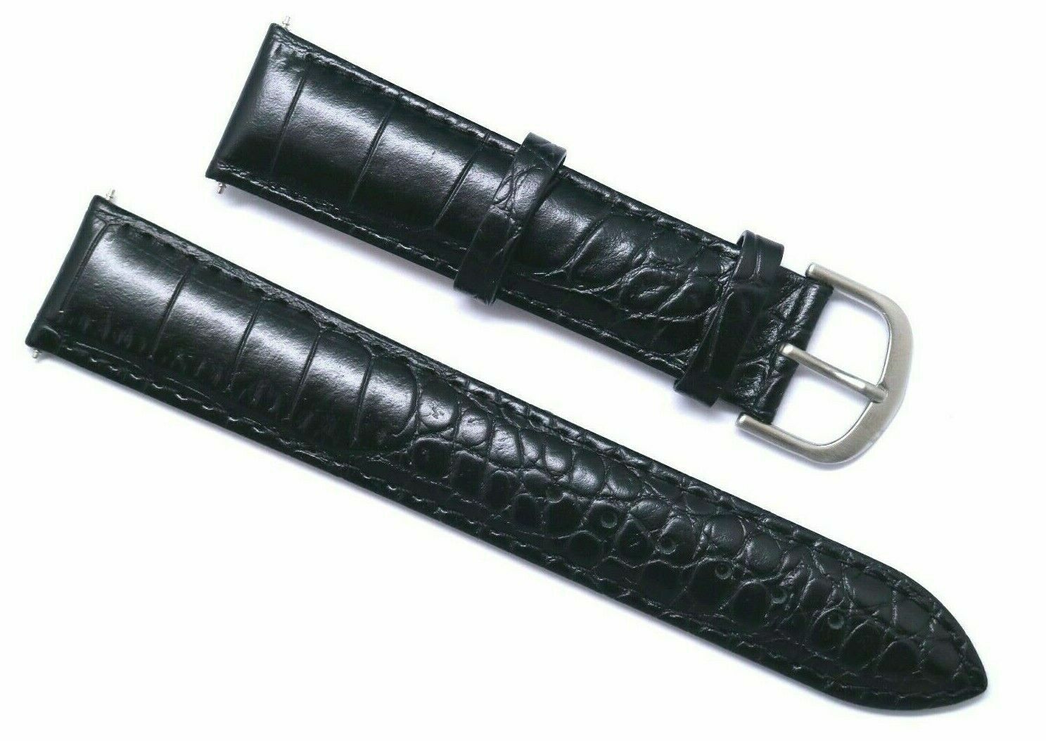 19 20 21mm Black Leather Water Resistant Watch Strap Silver Or Gold Tone Buckle