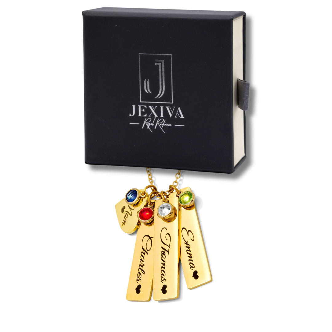 Necklace – Personalized Heart Name Engraved Bars With Birthstone for Women/Men