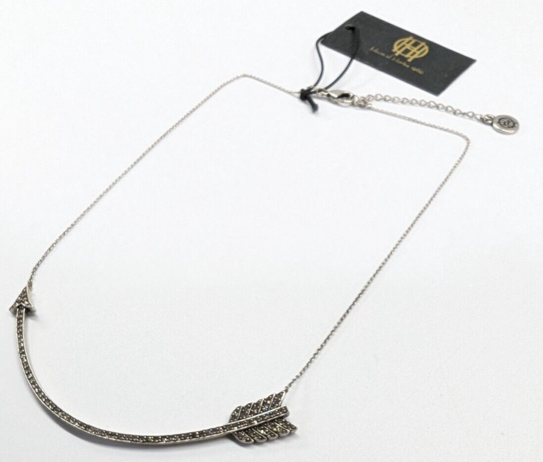 House of Harlow Silver Tone Rhinestone Curved Arrow Pendant Adjustable Necklace
