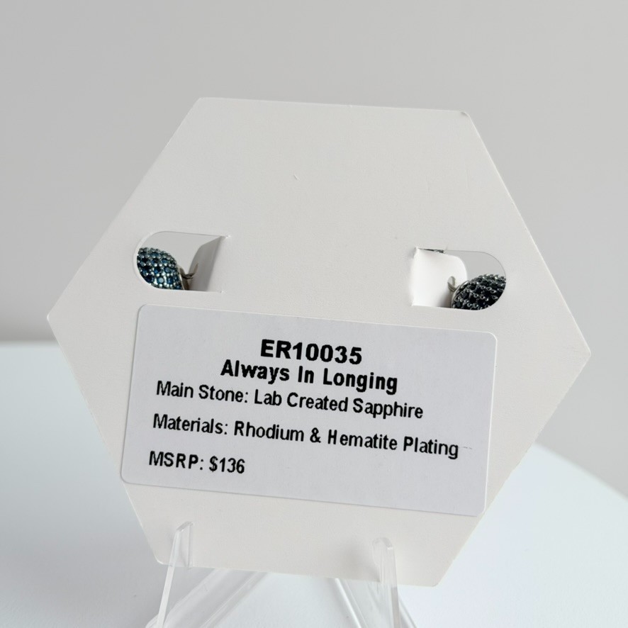 Bomb Party September Earrings “Always In Longing” Lab Created Sapphire Rhodium