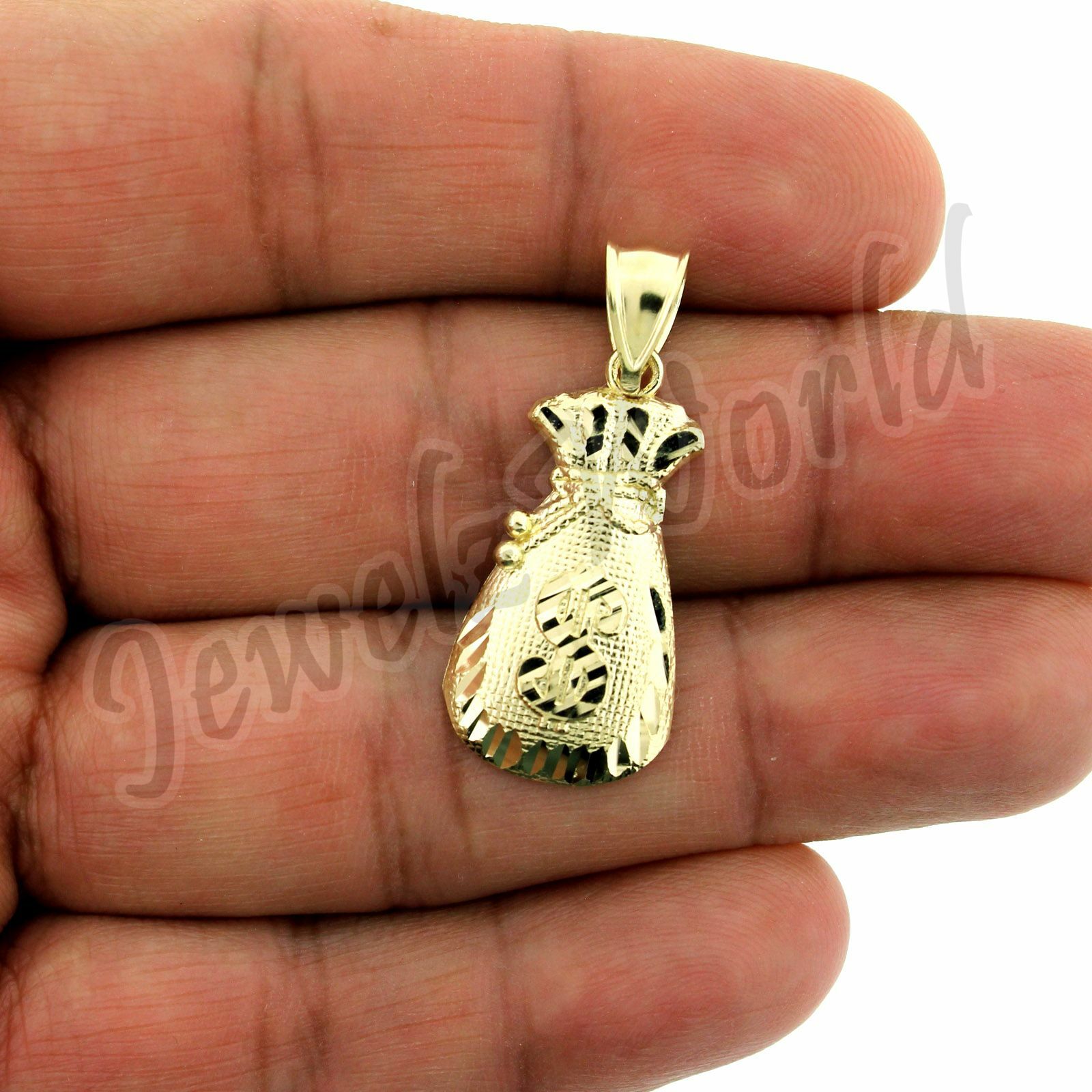 10K Yellow Gold Men’s Money Bag Pendant Diamond Cut, Brand New, 10KT Real Gold