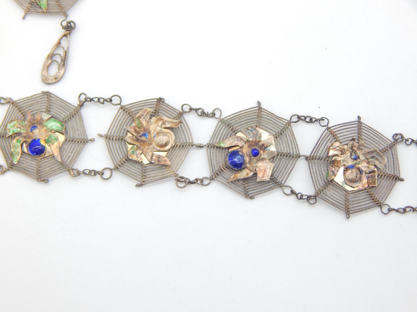 VTG 1940s Asian Silver Spiders on Spider Webs Necklace and Bracelet Set (CF110)