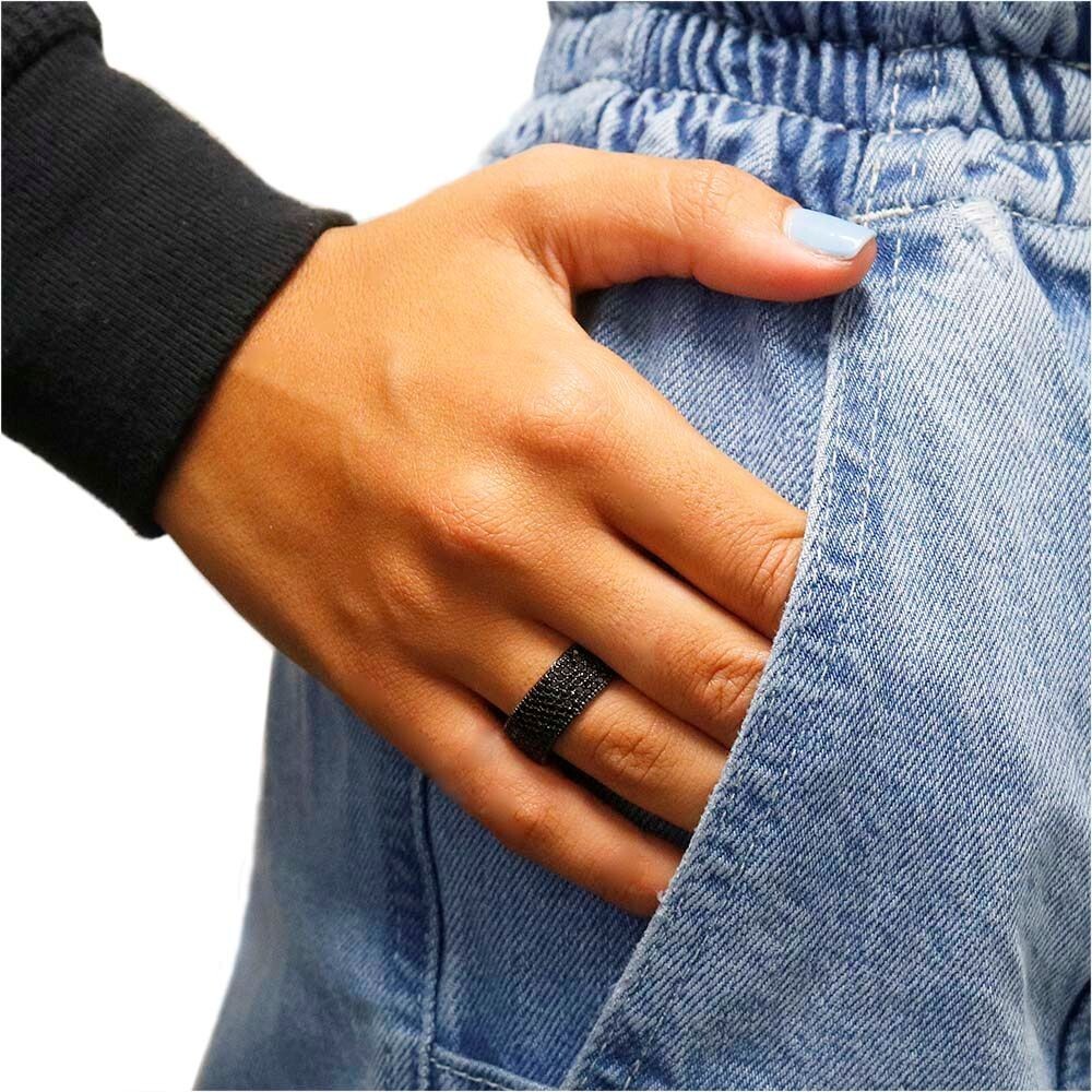 925 Sterling Silver Rhodium Plated Black CZ Pave 10mm Eternity Band Ring 5-10