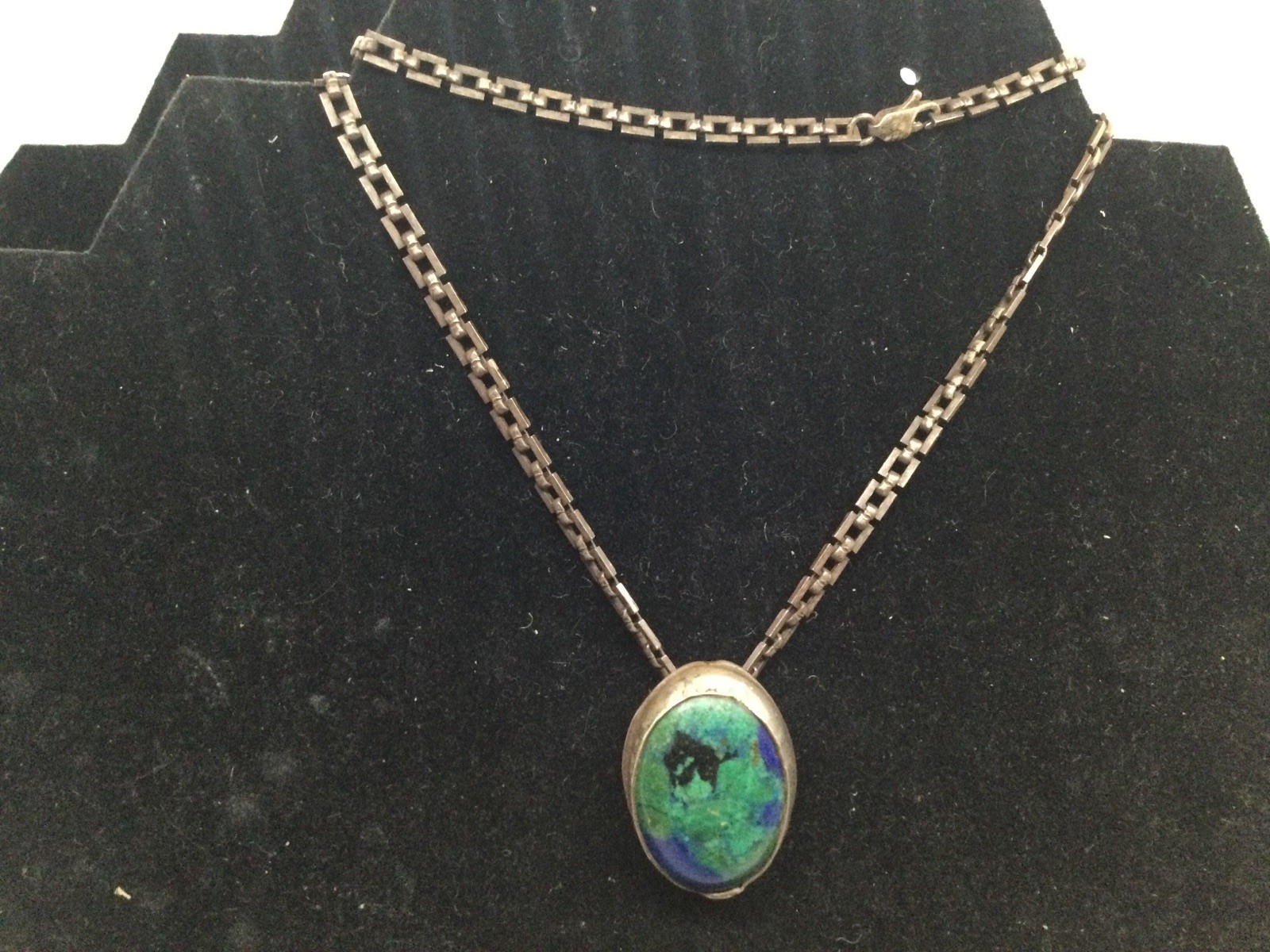 Hand Made Silver Azurite Malachite Pendant Necklace.