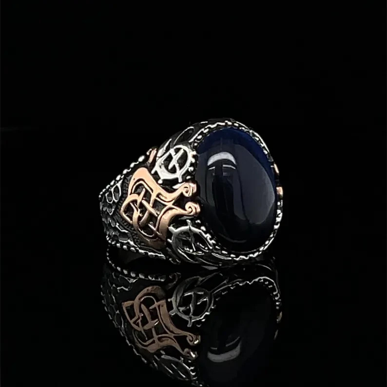 Solid 925 Sterling Silver Men’s Tiger Eye Celtic Ring Vintage Statement Band