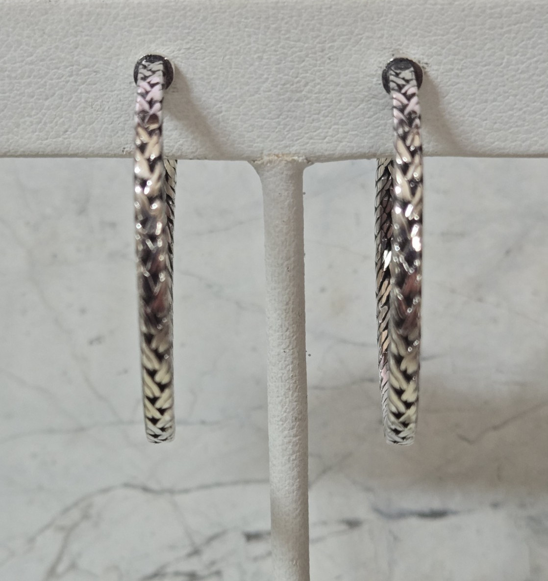 Bali Legacy Sterling Silver Tulang Naga Weave Hoop Earrings, 33mm 8.8 grams