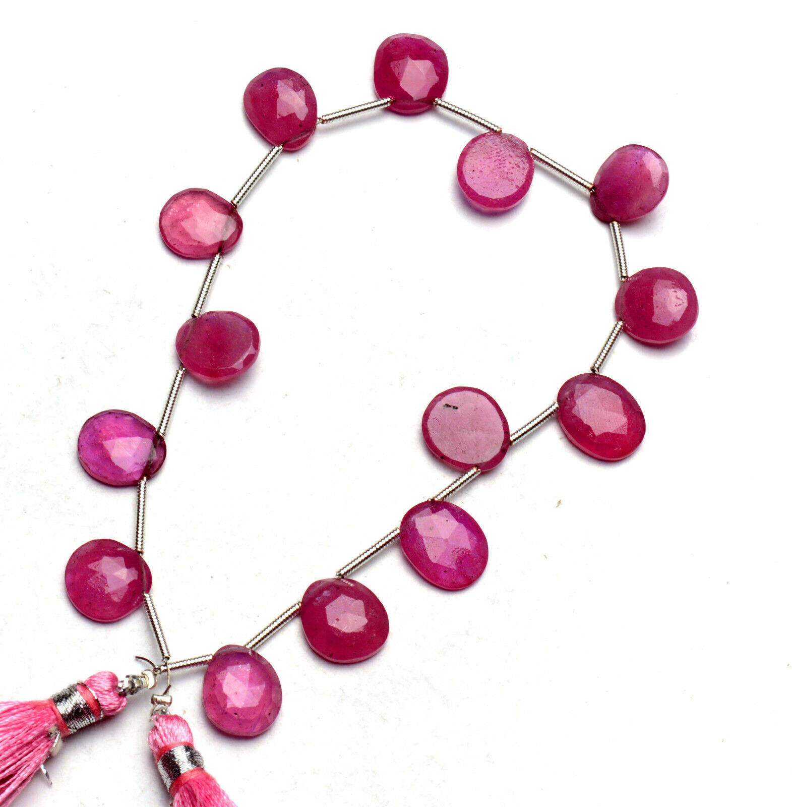 Natural Gem Pink Sapphire 10mm Approx. Size Faceted Slice Shape Beads 9″ 66Cts.
